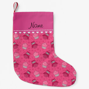 Calcetín Navideño Pequeño Nombre personalizado de búhos rosados estrellas de