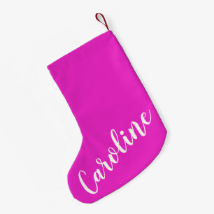 Calcetín Navideño Pequeño Nombre personalizado de caligrafía rosada caliente
