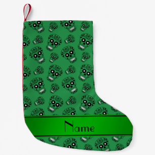 Calcetín Navideño Pequeño Nombre personalizado de cráneos de azúcar verde