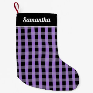 Calcetín Navideño Pequeño Nombre Personalizado de Cuadro de Búfalo Morado Ne