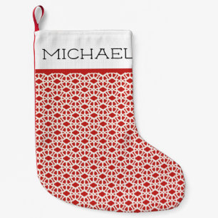 Calcetín Navideño Pequeño Nombre personalizado de encaje blanco y rojo