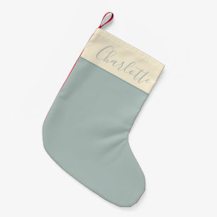 Calcetín Navideño Pequeño Nombre personalizado de guión minimalista azul tur