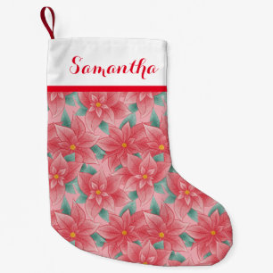 Calcetín Navideño Pequeño Nombre Personalizado De Jolly Pink Y Red Poinsetti