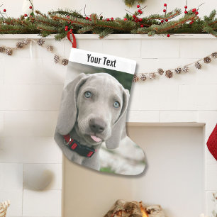 Calcetín Navideño Pequeño Nombre personalizado de la foto del perro de