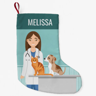 Calcetín Navideño Pequeño Nombre personalizado de la veterinaria Vet Animal 