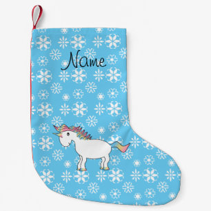 Calcetín Navideño Pequeño Nombre personalizado de los copos de nieve azul un