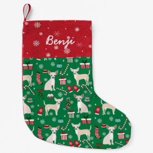 Calcetín Navideño Pequeño Nombre personalizado de perro blanco Chihuahua