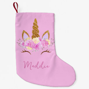 Calcetín Navideño Pequeño Nombre personalizado de unicornio lindo