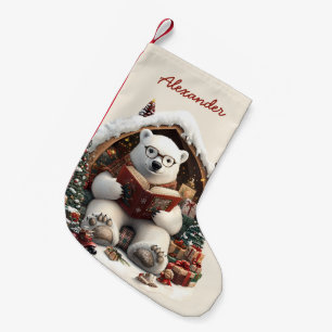 Calcetín Navideño Pequeño Nombre personalizado del oso polar