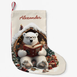 Calcetín Navideño Pequeño Nombre personalizado del oso polar