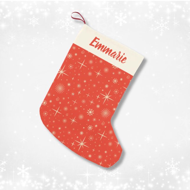 Calcetín Navideño Pequeño Nombre personalizado del patrón de Navidades de de (Retro Red Sparkle Christmas Pattern Custom Name Small Christmas Stocking
)