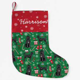 Calcetín Navideño Pequeño Nombre personalizado del perro Labradoodle Negro