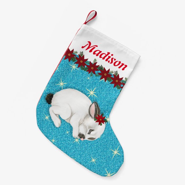 Calcetín Navideño Pequeño Nombre personalizado del Purpurina de bebe lindo c (Frente (Colgado))