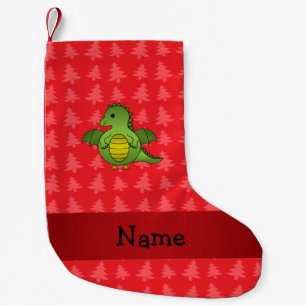 Calcetín Navideño Pequeño Nombre personalizado dragón árboles de navidad roj