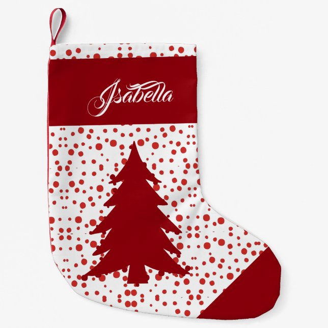 Calcetín Navideño Pequeño Nombre Personalizado Elegante Árbol De Xmas Grano  (Anverso)