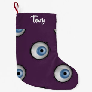 Calcetín Navideño Pequeño Nombre personalizado en ojos grandes sobre morado