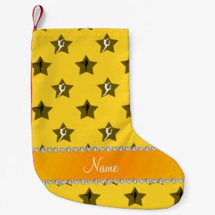 Calcetín Navideño Pequeño Nombre personalizado estrellas de gimnasia amarill
