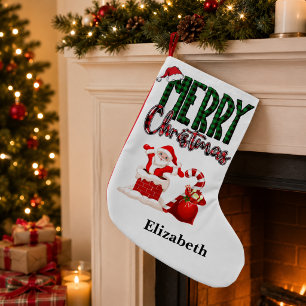 Calcetín Navideño Pequeño Nombre Personalizado Feliz Navidad Santa