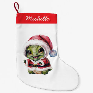 Calcetín Navideño Pequeño Nombre personalizado: Feliz tortuga navideña en Sa