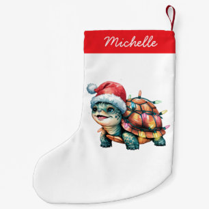 Calcetín Navideño Pequeño Nombre personalizado: Feliz tortuga navideña en Sa