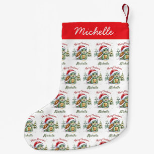 Calcetín Navideño Pequeño Nombre personalizado: Feliz tortuga navideña en Sa