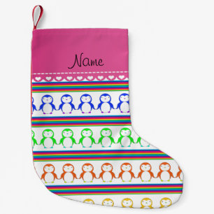 Calcetín Navideño Pequeño Nombre personalizado franjas de arcoiris blancas p