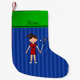 Calcetín Navideño Pequeño Nombre personalizado lacrosse rayas azules chicas