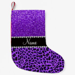 Calcetín Navideño Pequeño Nombre personalizado leopardo morado índigo purpur