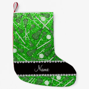 Calcetín Navideño Pequeño Nombre personalizado lime verde purpurina lacrosse