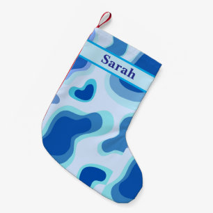 Calcetín Navideño Pequeño Nombre Personalizado Lindo Color Azul Feliz Navida