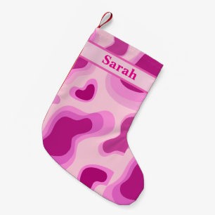 Calcetín Navideño Pequeño Nombre Personalizado Lindo Color Rosa Feliz Navida