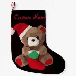 Calcetín Navideño Pequeño Nombre personalizado lindo del oso de peluche