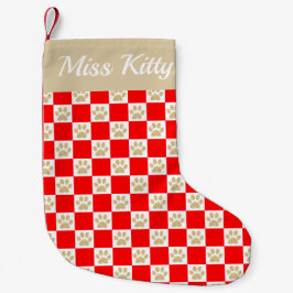 Calcetín Navideño Pequeño Nombre personalizado Mascota de patrón de cheques 