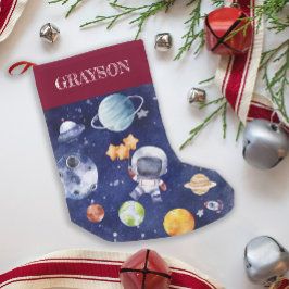 Calcetín Navideño Pequeño Nombre personalizado Niños Astronauta Espacio de g