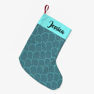 Calcetín Navideño Pequeño Nombre personalizado ondas espirales azules