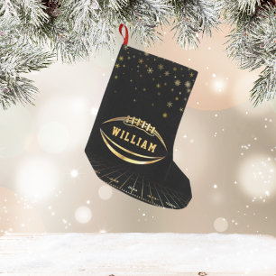 Calcetín Navideño Pequeño Nombre personalizado para el fútbol americano negr
