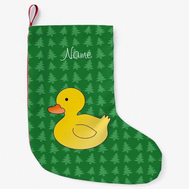 Calcetín Navideño Pequeño Nombre personalizado pato de caucho verde trece (Anverso)