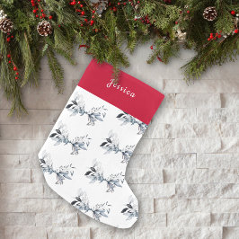 Calcetín Navideño Pequeño Nombre Personalizado Patrón de Follaje de Invierno