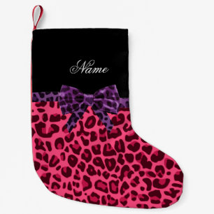 Calcetín Navideño Pequeño Nombre personalizado patrón de leopardo rosa morad