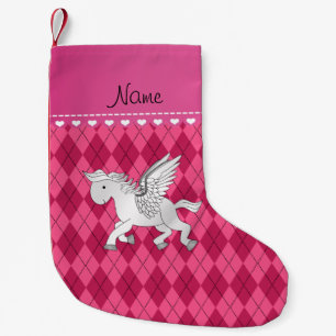 Calcetín Navideño Pequeño Nombre personalizado pegasus argyle rosa