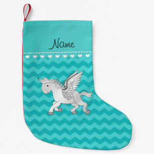 Calcetín Navideño Pequeño Nombre personalizado pegasus chevrons turquesa