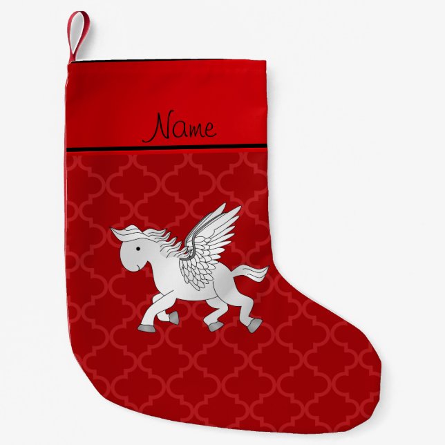 Calcetín Navideño Pequeño Nombre personalizado pegasus rojo marroquí (Anverso)