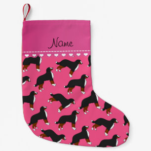 Calcetín Navideño Pequeño Nombre personalizado Perros rosados de Bernese Mou