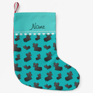 Calcetín Navideño Pequeño Nombre personalizado: perros turquesa Skye Terrier