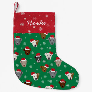 Calcetín Navideño Pequeño Nombre personalizado Pitbull Santa Paws