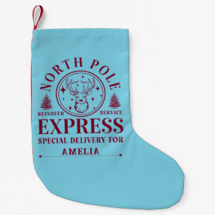 Calcetín Navideño Pequeño Nombre Personalizado Polo Norte Santa Navidad