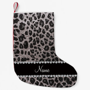 Calcetín Navideño Pequeño Nombre personalizado puntos de leopardo de purpuri