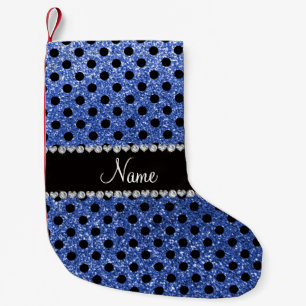 Calcetín Navideño Pequeño Nombre personalizado purpurina azul puntos de polk