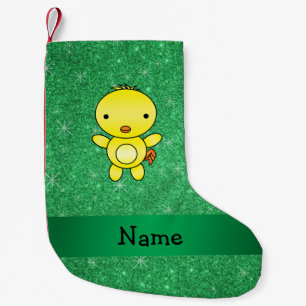Calcetín Navideño Pequeño Nombre personalizado purpurina verde de polluelo d