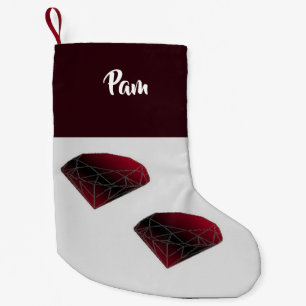 Calcetín Navideño Pequeño Nombre personalizado rodado gemas rojas